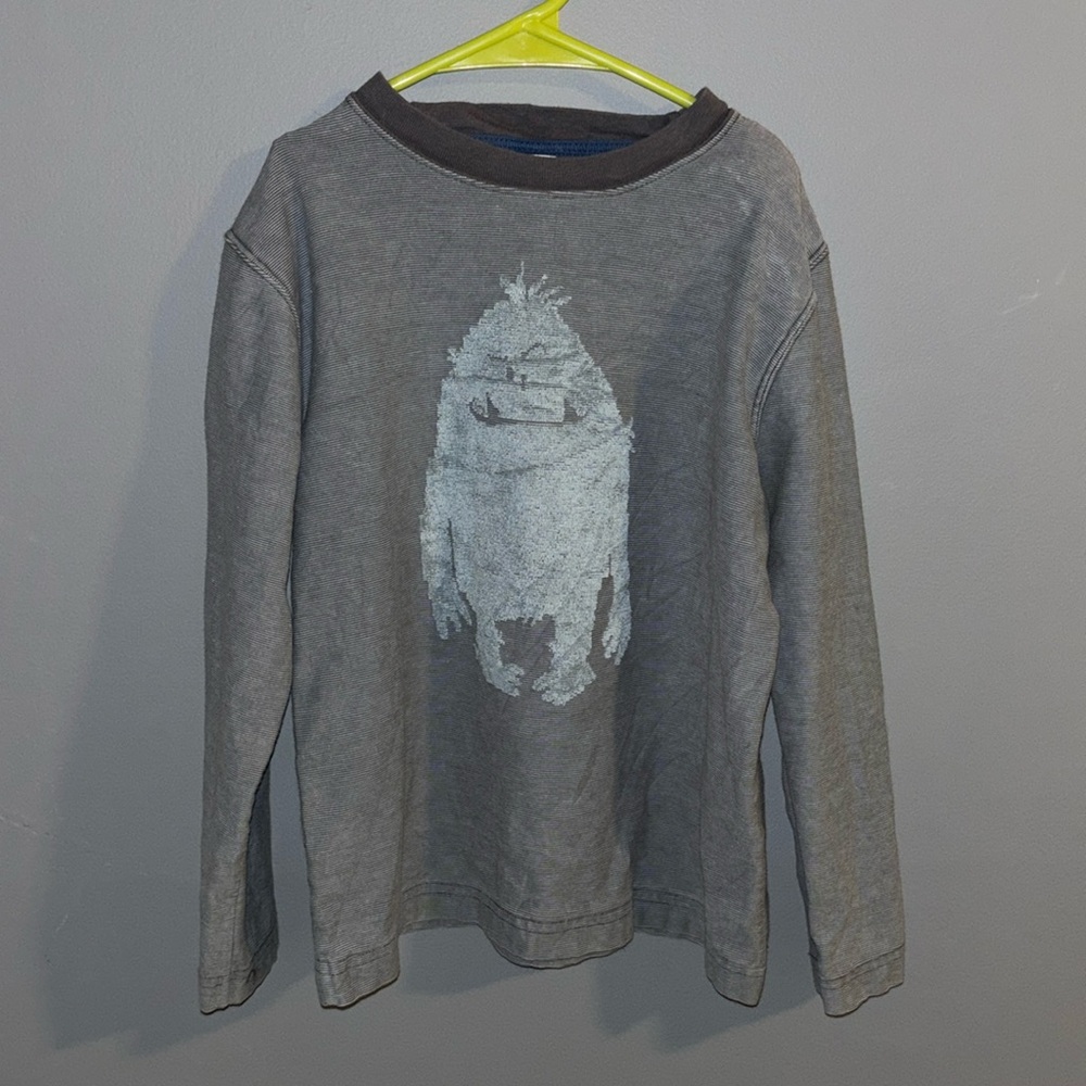 Petit Bateau Grey Striped Long-sleeved Shirt with Fuzzy Feel Monster Size 8 ANS